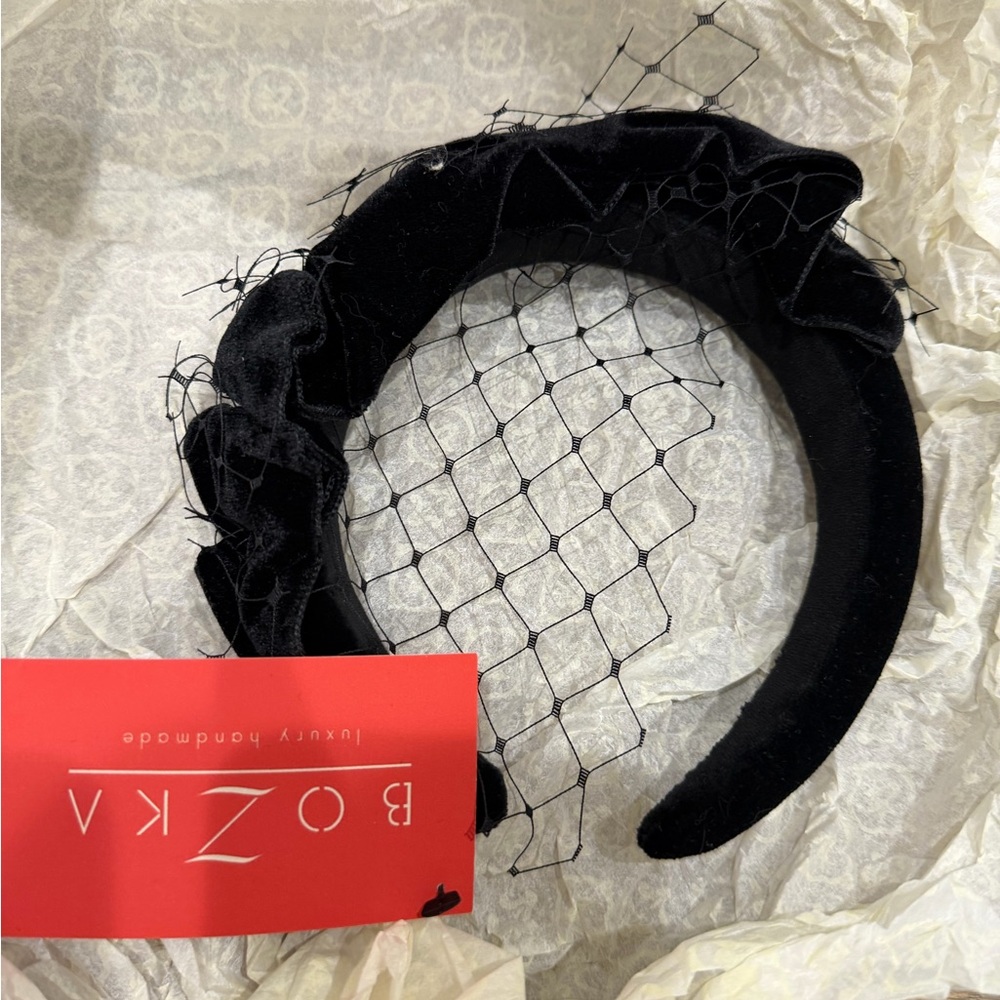 Black Velvet Headband with Veil